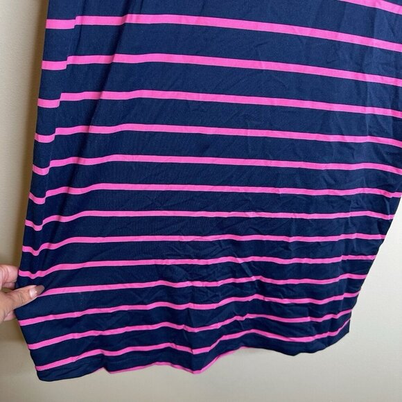 J‎ McLaughlin Lynn Henley Catalina Cloth Navy Blue Pink Striped Dress Size Small - Picture 3 of 14